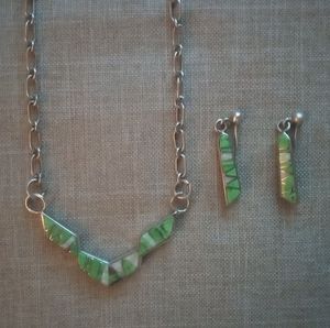 Sterling Silver Opal Jasper Vintage Necklace Earrings Set